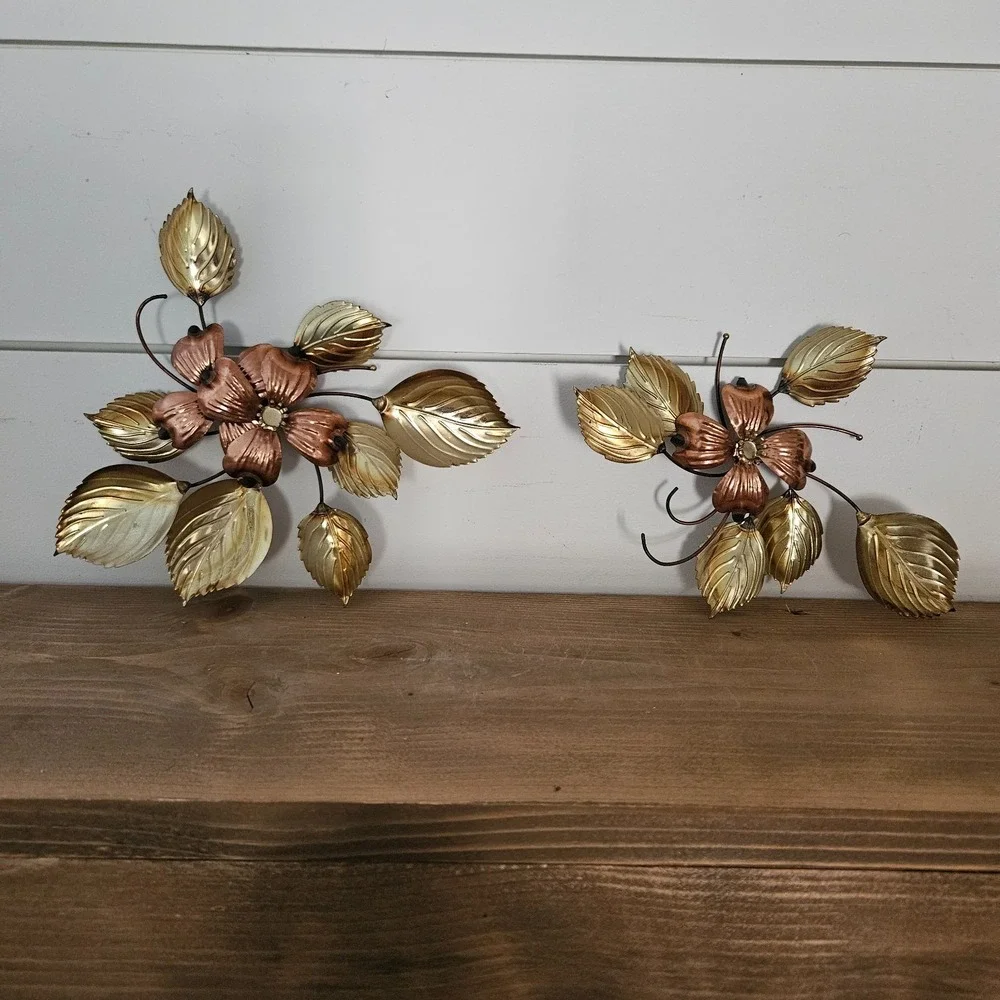 Vintage DOGWOOD Metal Brass and Copper‎ Tone Flowers Wall Art